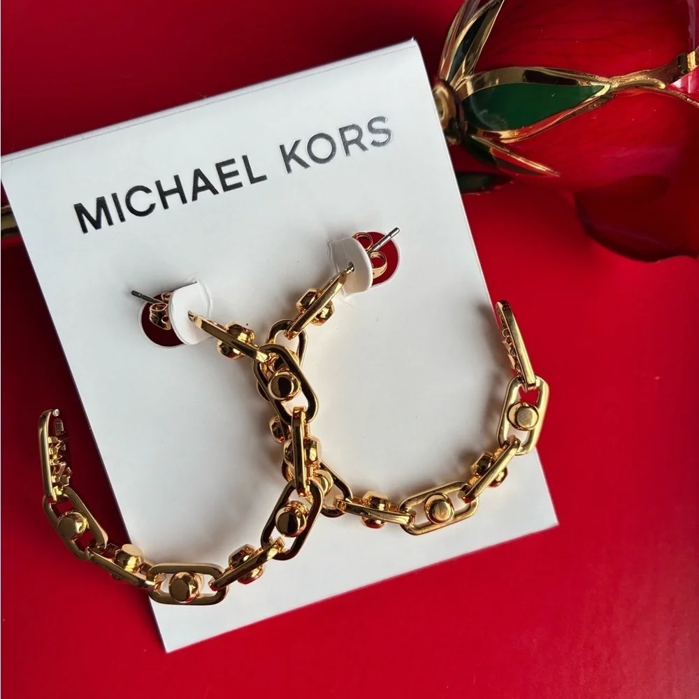 Michael Kors Earrings,Michael Kors Gold Chain Hoop Earrings